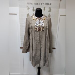 Ports 1961 Beaded Linen Statement Jacket Tunic - Size 10